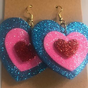Valentines day glitter dangle love heart earrings